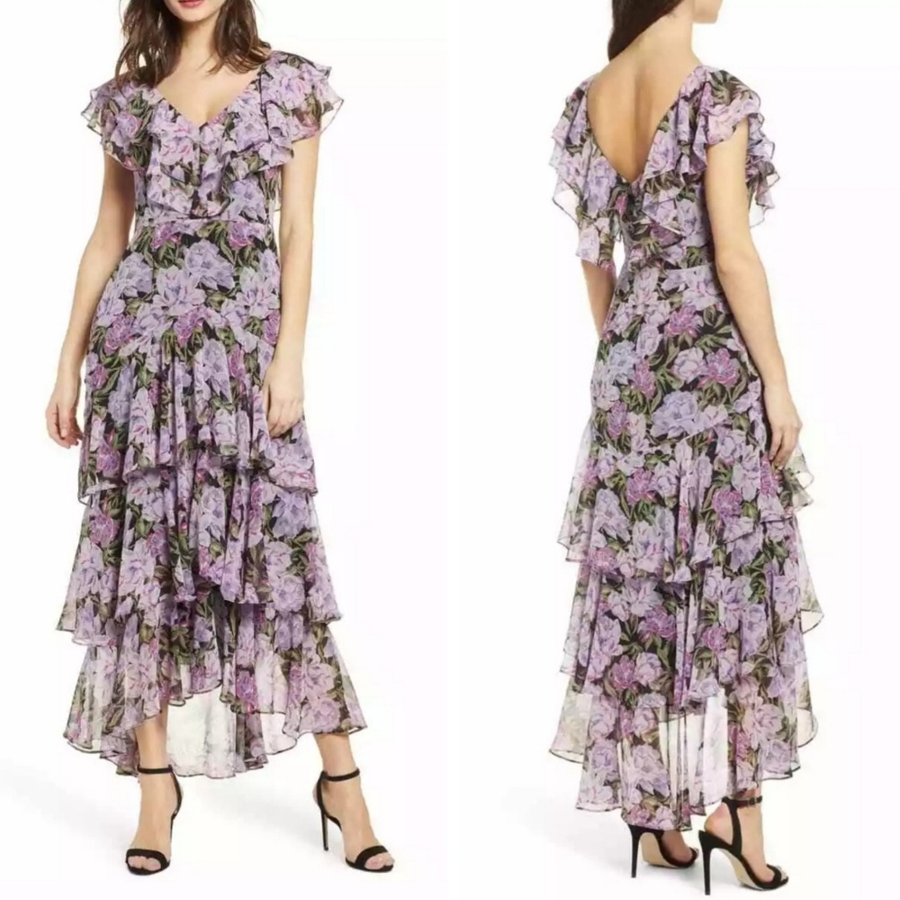 Wayf Ruffled Maxi Semi Sheer Floral Flower Dress